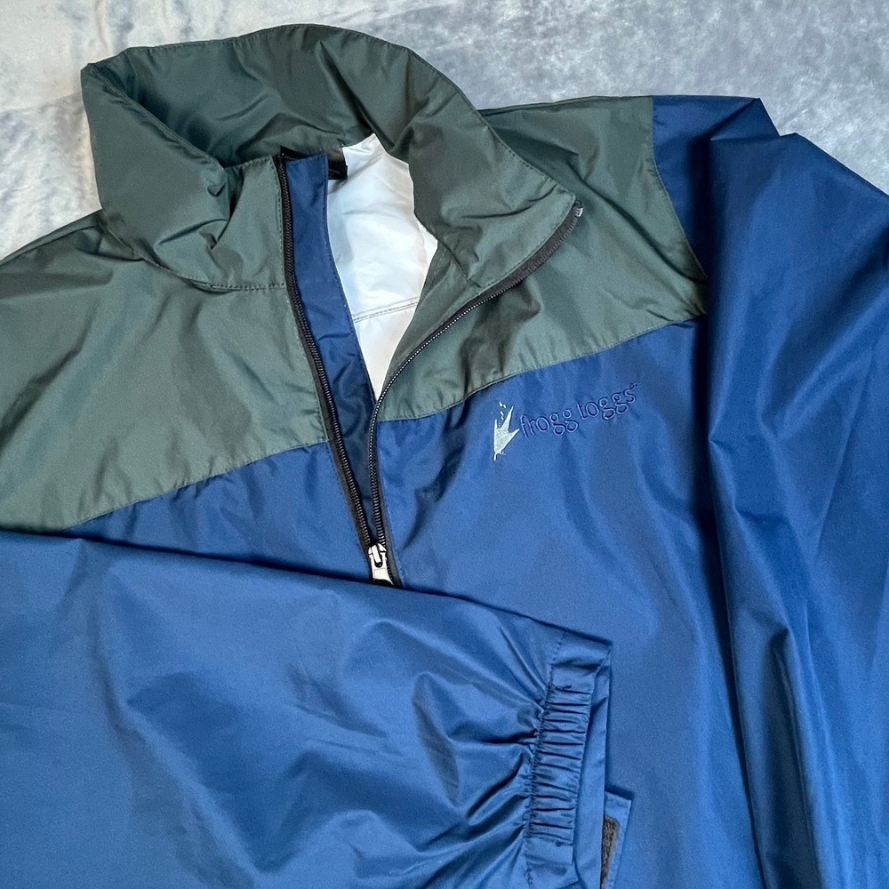 Frogg Toggs Mens Rain Jacket Navy Blue Green Colorblock‎ Full Zip Size M/L